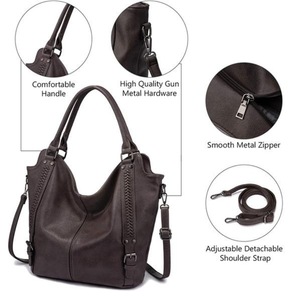 Brown Bag PU Leather Shoulder Bags Fashion Hobo Bags Large Purse and Handbags - Picture 3 of 5